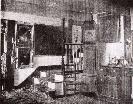 The antique staircase, with its oak treads and mahogany rail and newel posts, was left undisturbed.