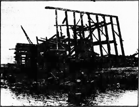 The charred remains of Gerritsen's Mill. Photograph from the Brooklyn Eagle, September 4, 1935, p. 13.